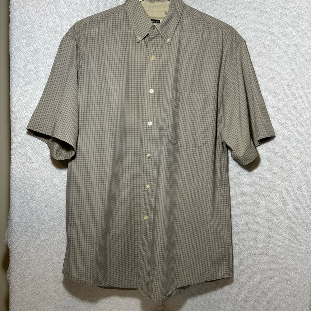 Haggar Men's Tan Plaid Button Down Shirt